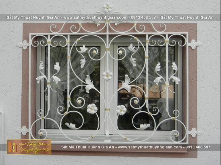 Cửa sổ hoa sen hoa sắt nghệ thuật CS011 màu trắng đẹp